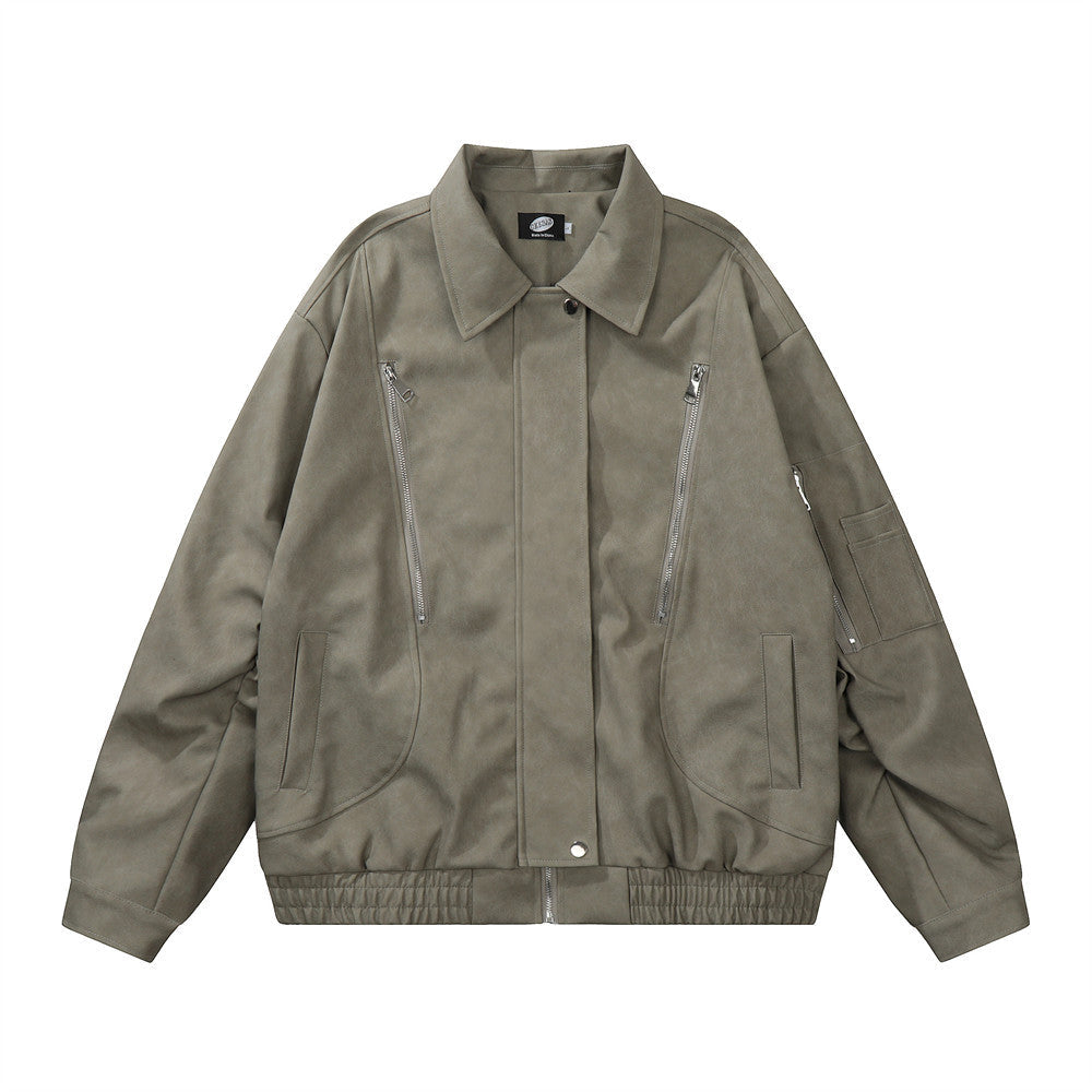 American Retro Motorcycle Clothing Leather Coat