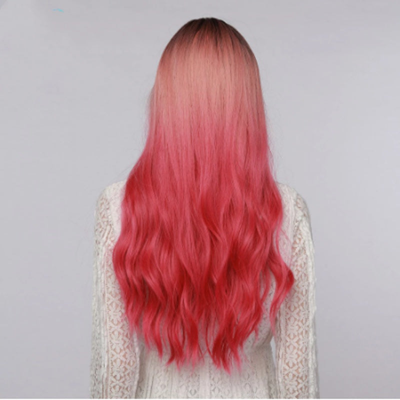 Long Curly Wig with Bangs – Fashion Red Synthetic