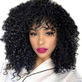 Short Curly Afro Wig with Bangs – Fluffy Black Synthetic