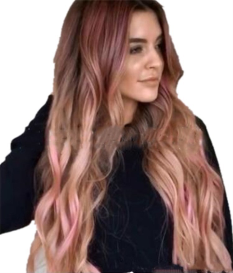 Long Curly Wig – Brown Pink Big Wave Synthetic