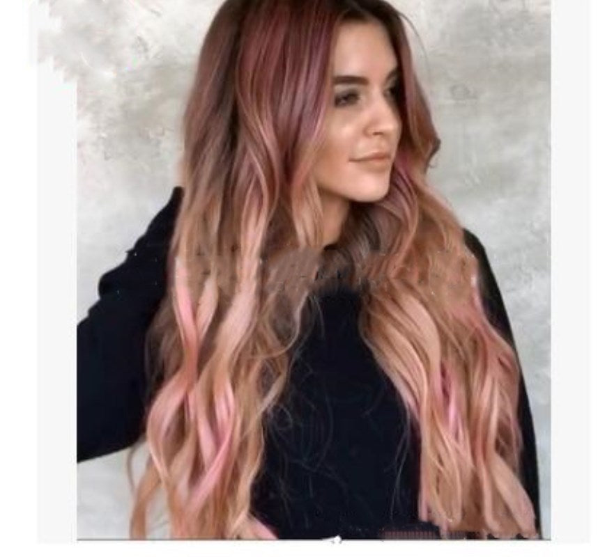 Long Curly Wig – Brown Pink Big Wave Synthetic