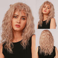Medium Length Curly Ombre Wig – Brown to Blonde Synthetic