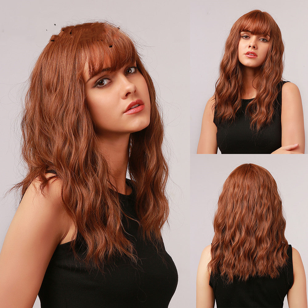 Medium Length Curly Ombre Wig – Brown to Blonde Synthetic
