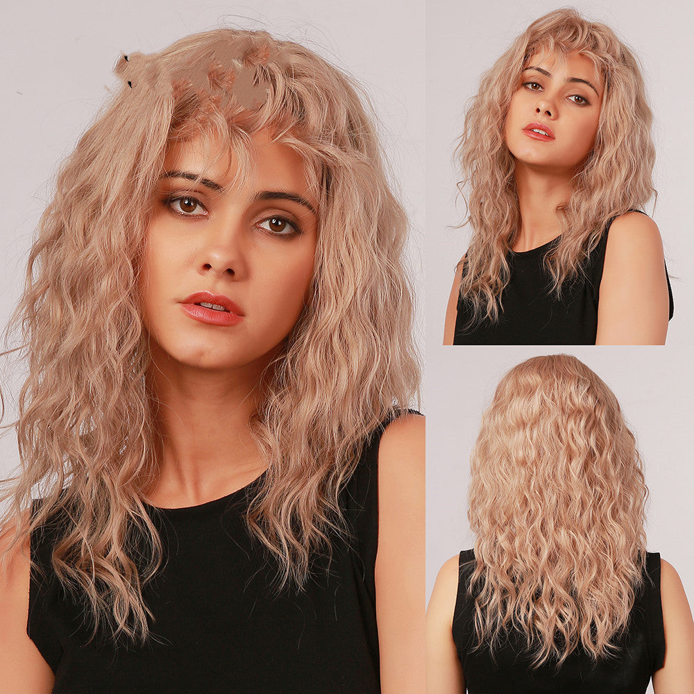 Medium Length Curly Ombre Wig – Brown to Blonde Synthetic