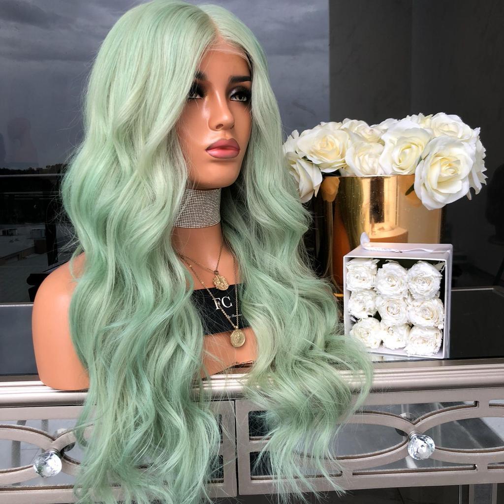 Mid-Length Curly Wig with Bangs – Fashion Green Synthetic
