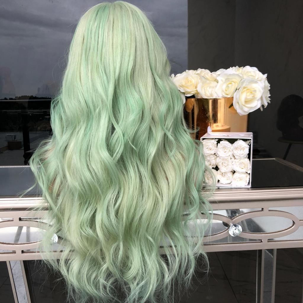Mid-Length Curly Wig with Bangs – Fashion Green Synthetic