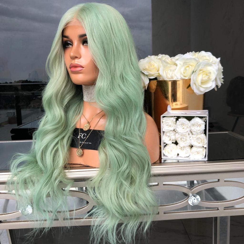 Mid-Length Curly Wig with Bangs – Fashion Green Synthetic