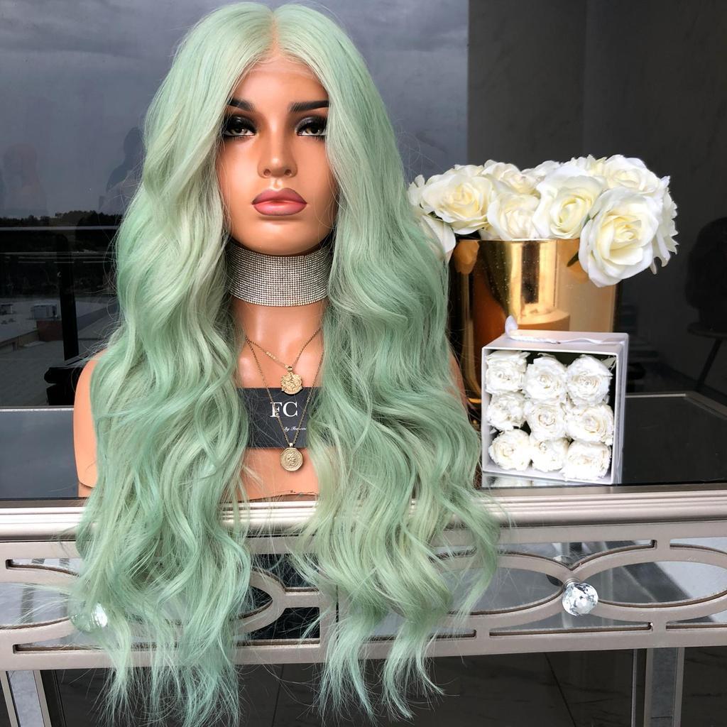 Mid-Length Curly Wig with Bangs – Fashion Green Synthetic