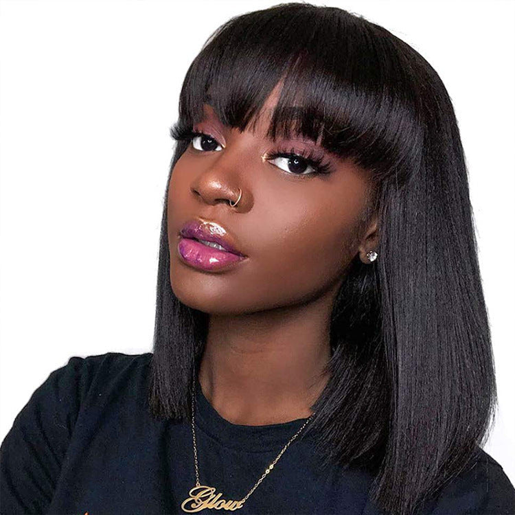 Short Human Hair Wig – Full Machine Made | Black 10"