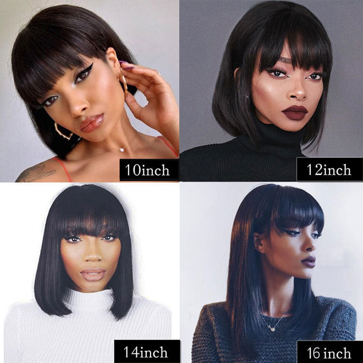 Short Human Hair Wig – Full Machine Made | Black 10"