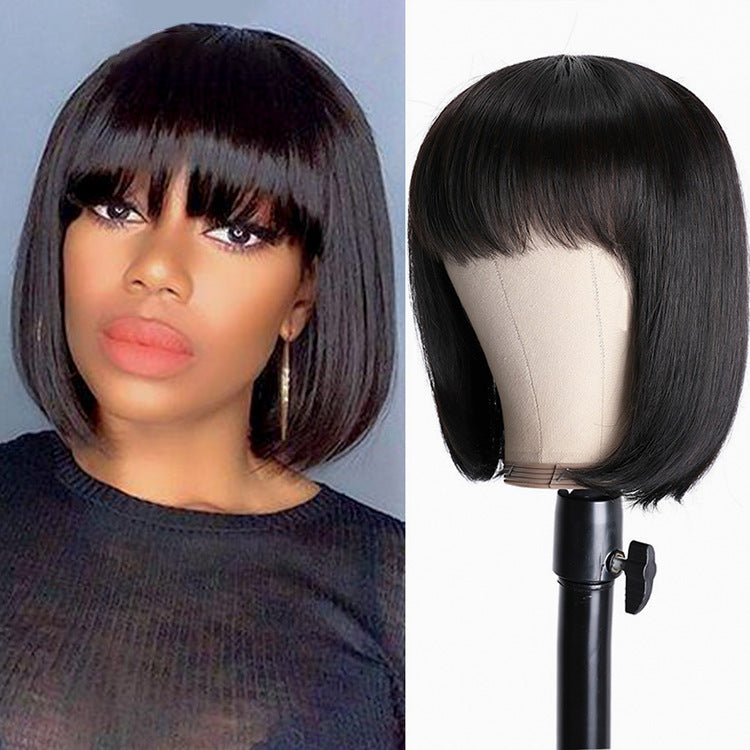 Short Human Hair Wig – Full Machine Made | Black 10"