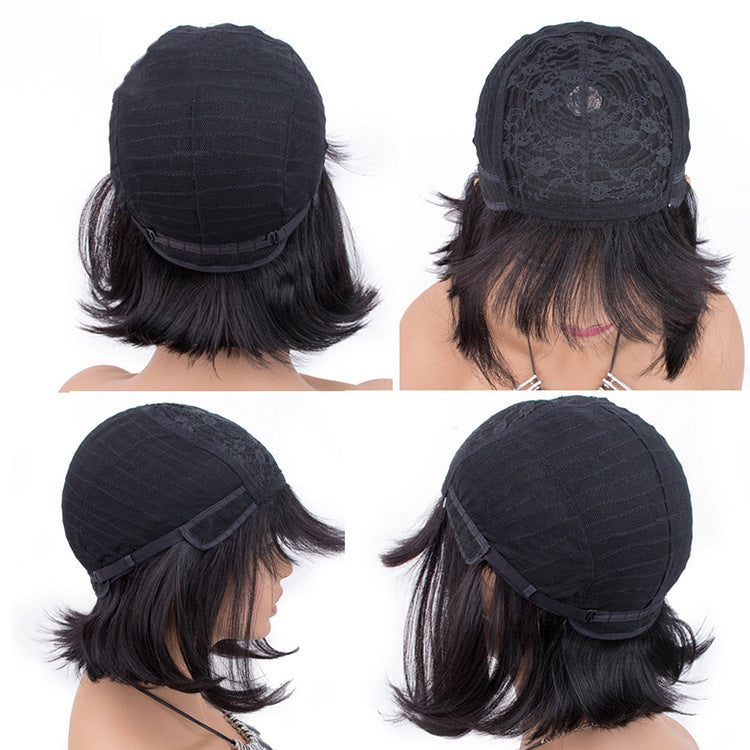 Short Human Hair Wig – Full Machine Made | Black 10"