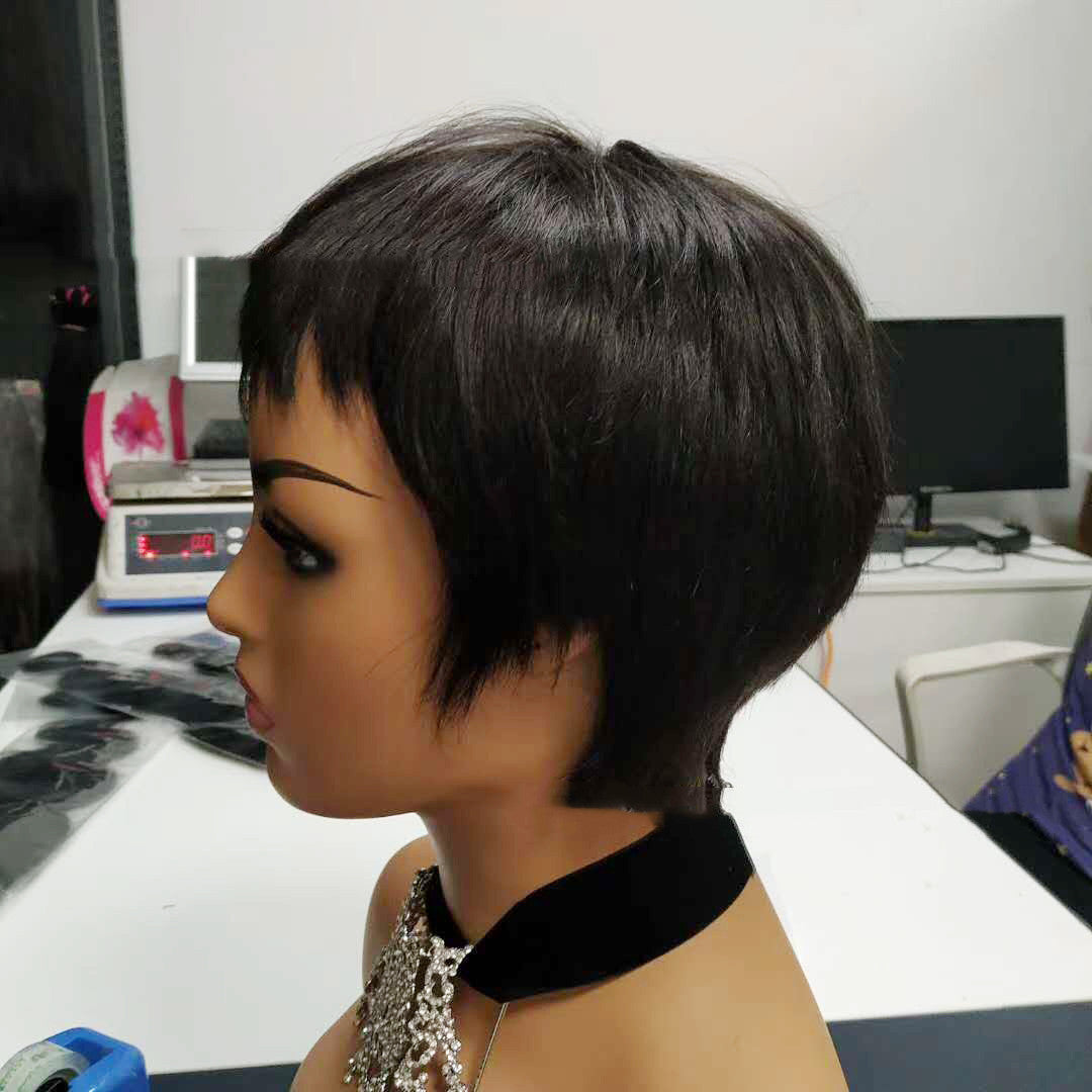 Short Straight Human Hair Wig – Full Machine Made | Natural Black