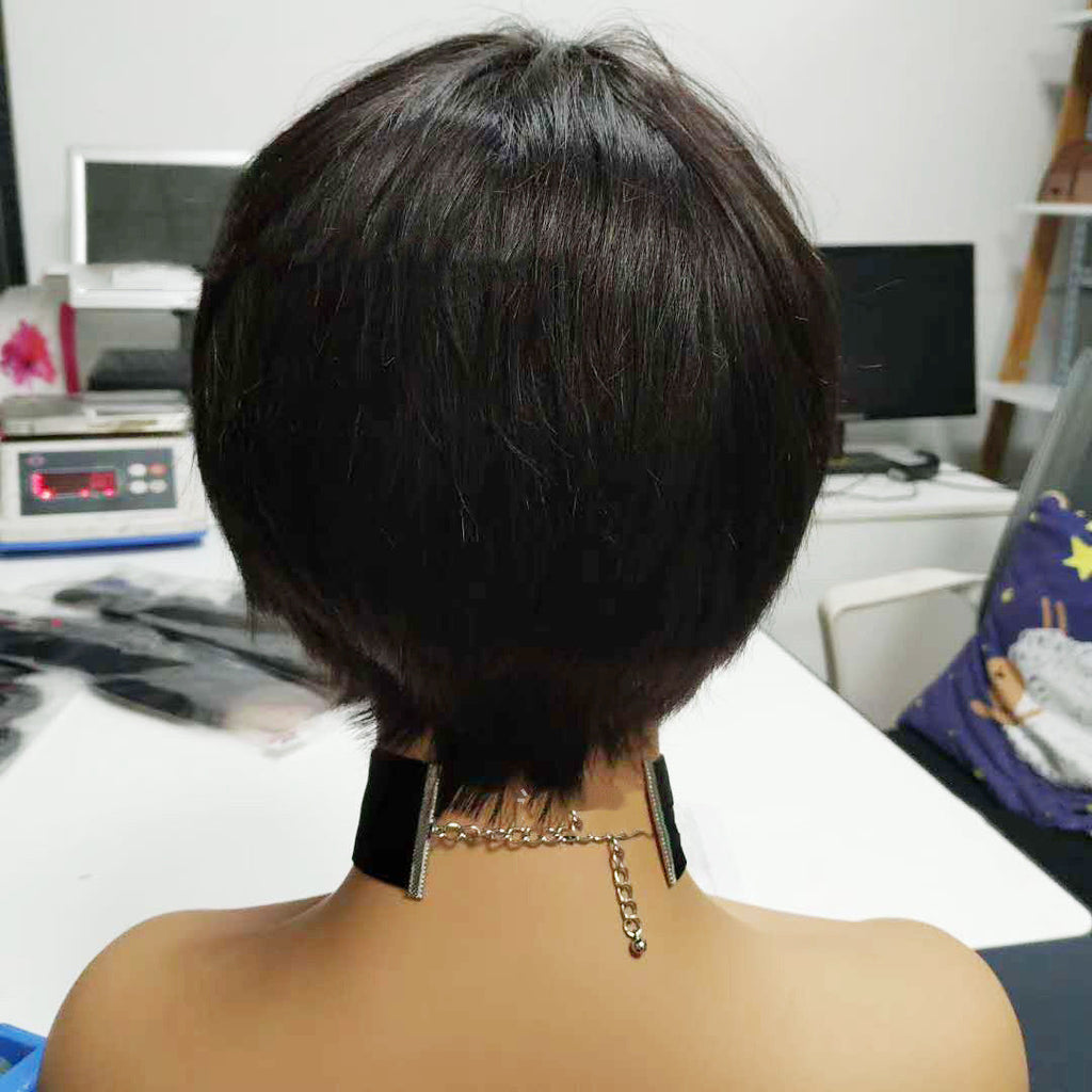 Short Straight Human Hair Wig – Full Machine Made | Natural Black