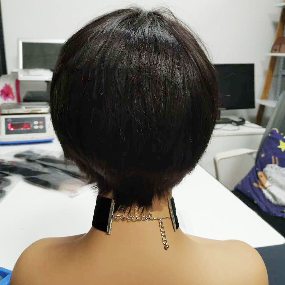 Short Straight Human Hair Wig – Full Machine Made | Natural Black
