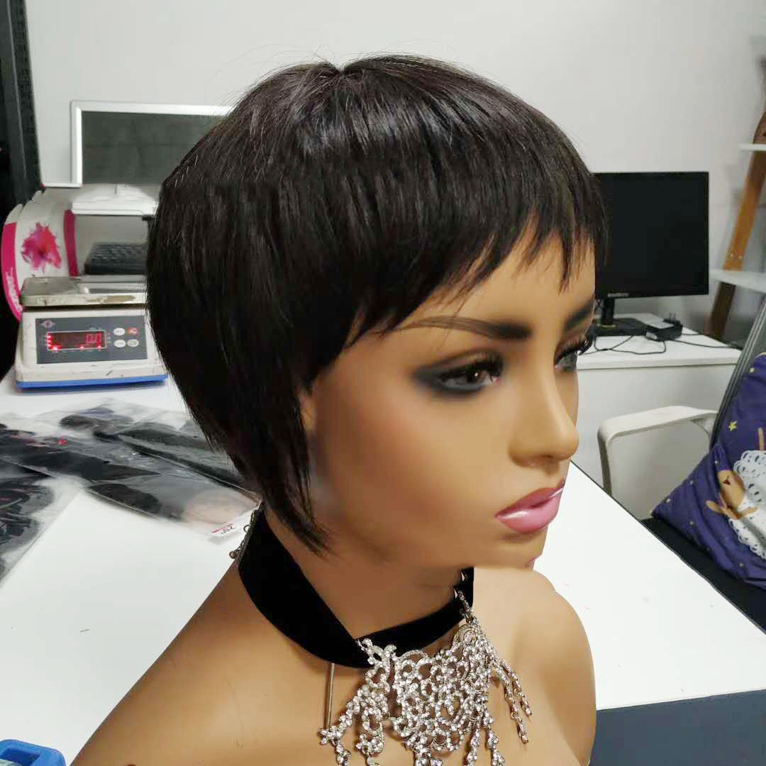 Short Straight Human Hair Wig – Full Machine Made | Natural Black