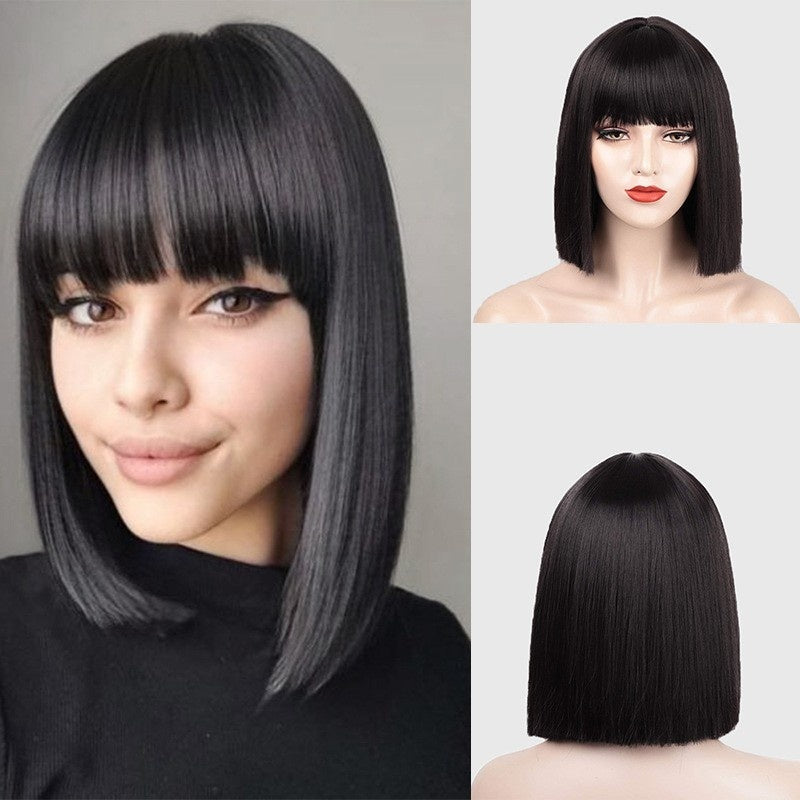 Full-Head Synthetic Wig – Black, Orange & Red