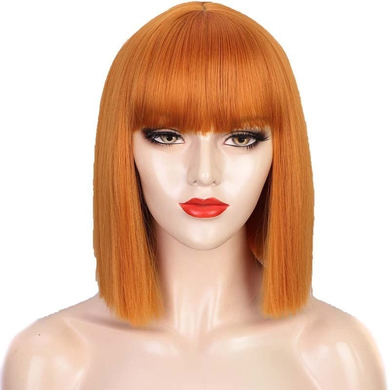 Full-Head Synthetic Wig – Black, Orange & Red