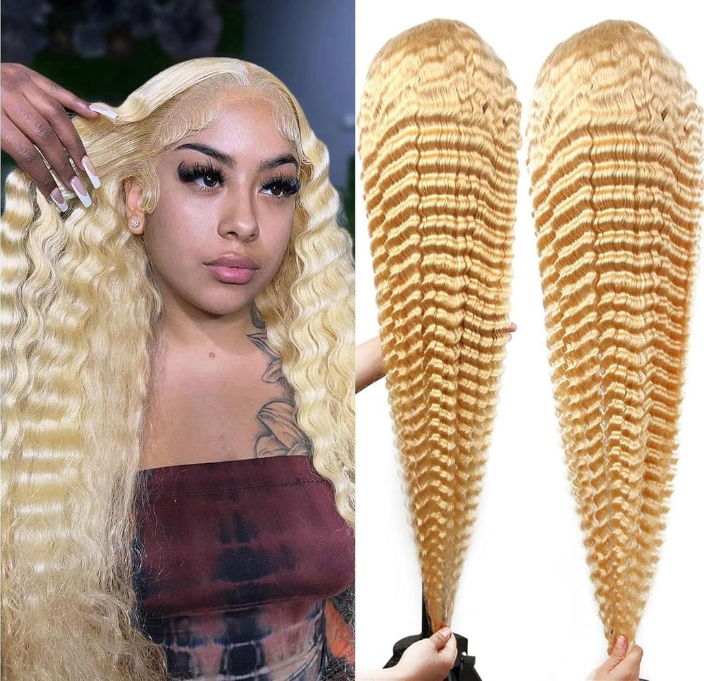 Medium Length Curly Lace Front Wig – Gold Synthetic