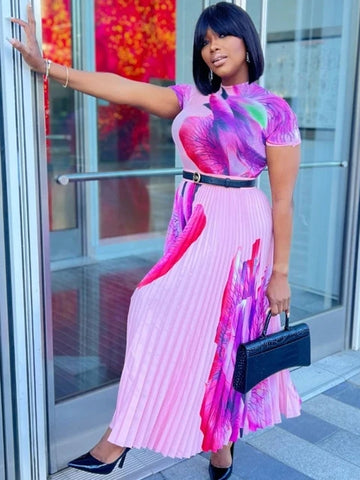 Women Multi Color Fashion Pleated Dress