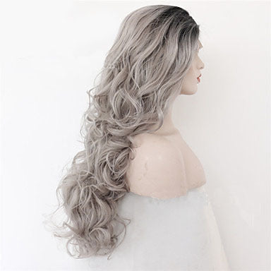 Long Curly Ombre Wig – Grey & Black Two-Tone Synthetic