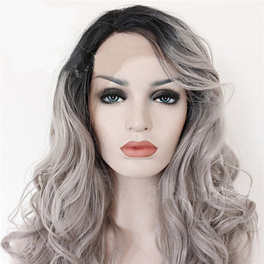 Long Curly Ombre Wig – Grey & Black Two-Tone Synthetic