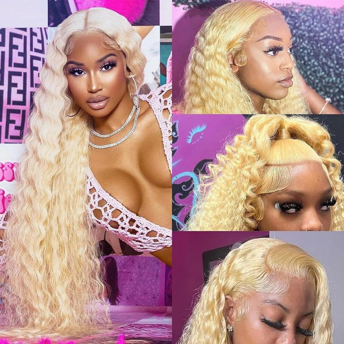 Medium Length Curly Lace Front Wig – Gold Synthetic