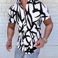 Men's European American Style Geometric Print Lapel Short Sleeve Shirt