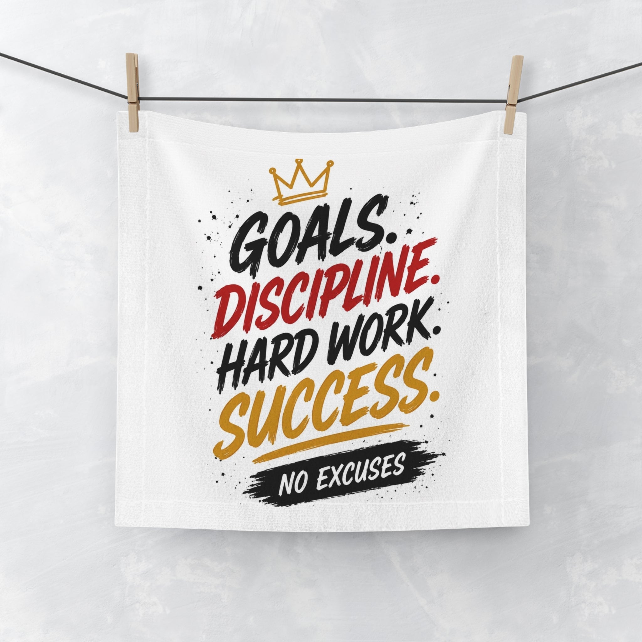 Motivational Face Towel – "Goals. Discipline. Hard Work. Success. No Excuses."