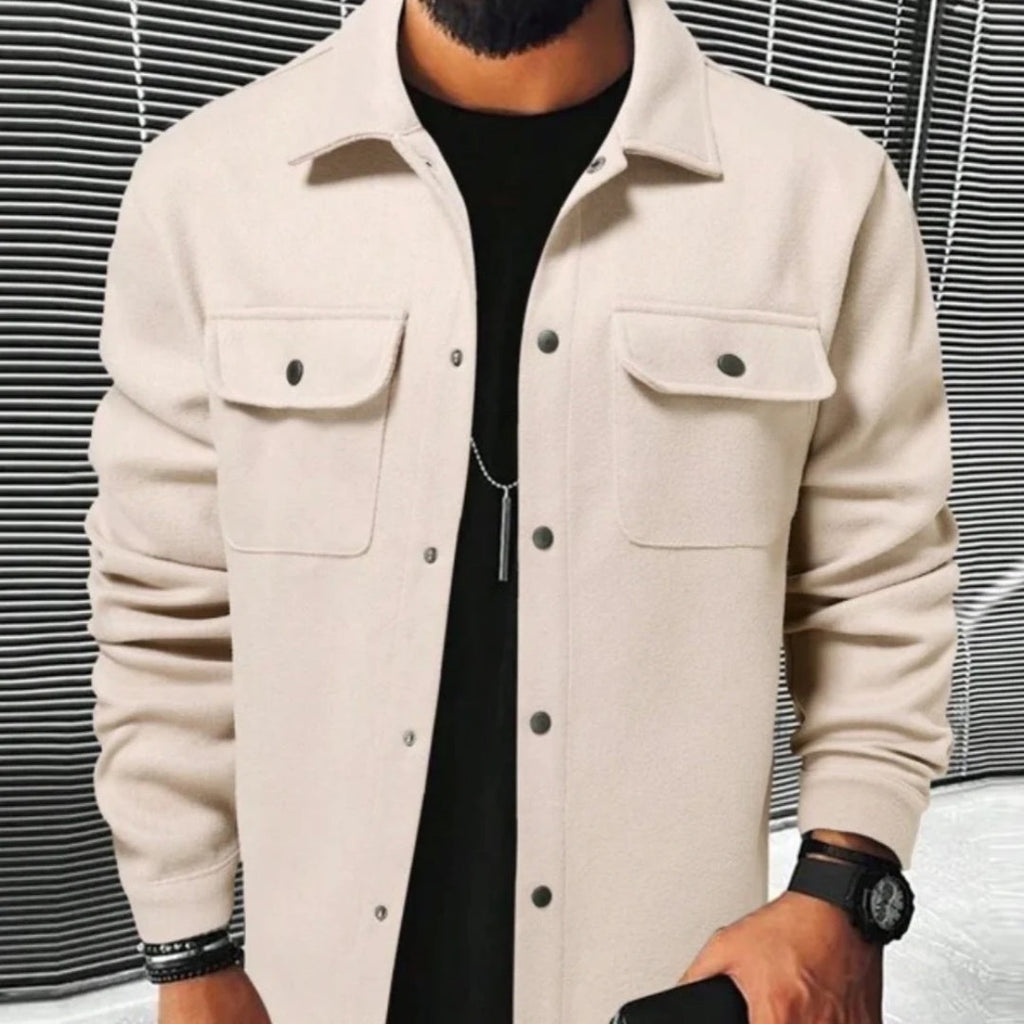 Men's European American Style Brushed Long Sleeve Cardigan Shirt