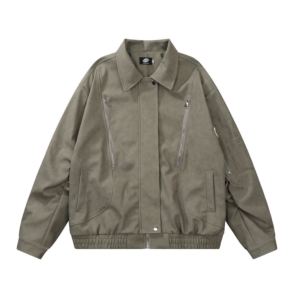 American Retro Motorcycle Clothing Leather Coat