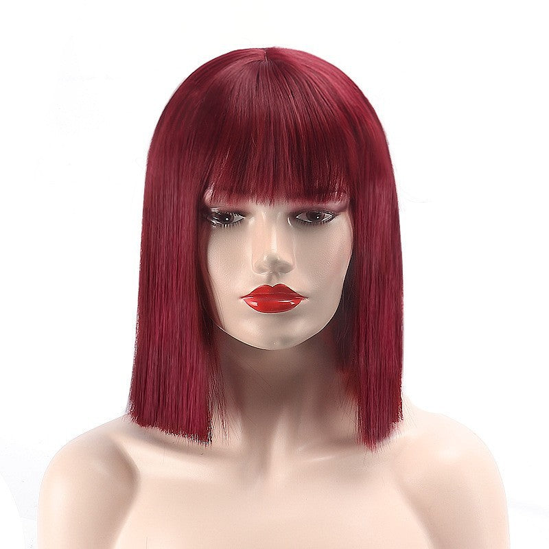 Full-Head Synthetic Wig – Black, Orange & Red