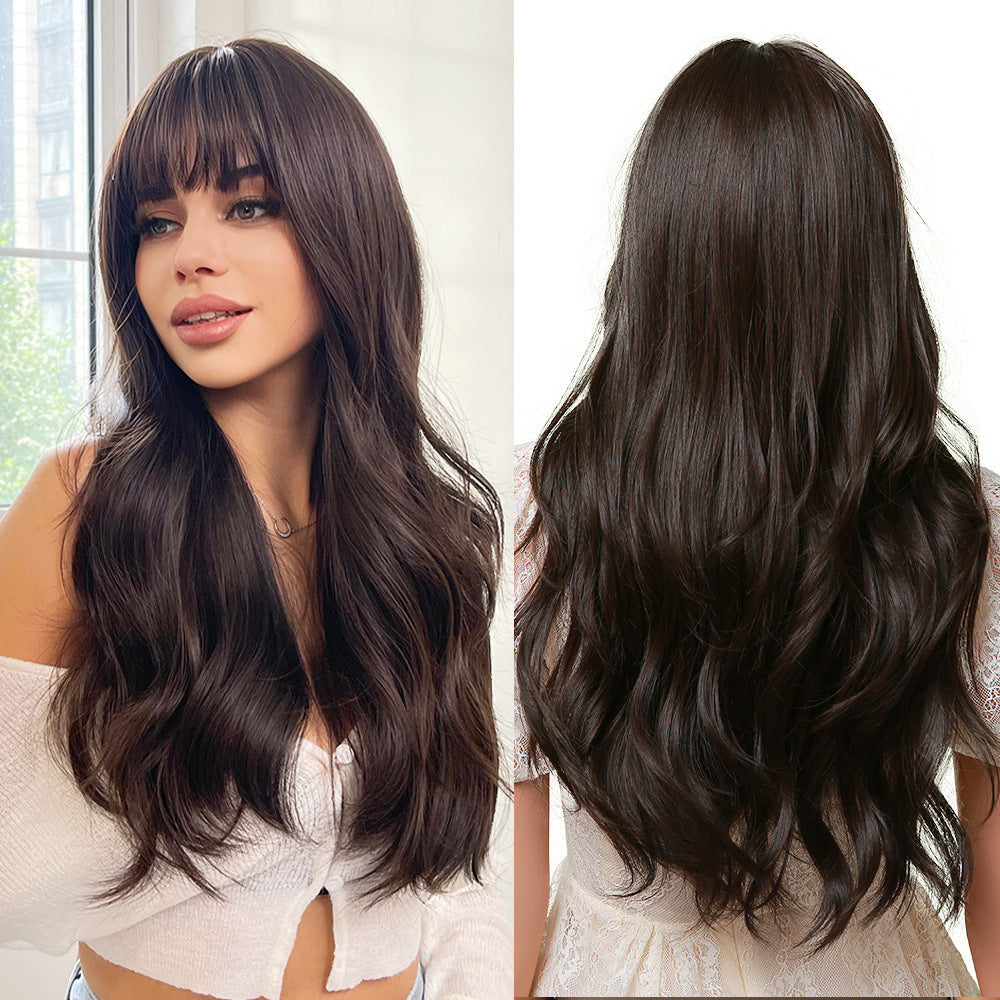24" Long Curly Wave Wig with Bangs – 5 Colors Synthetic