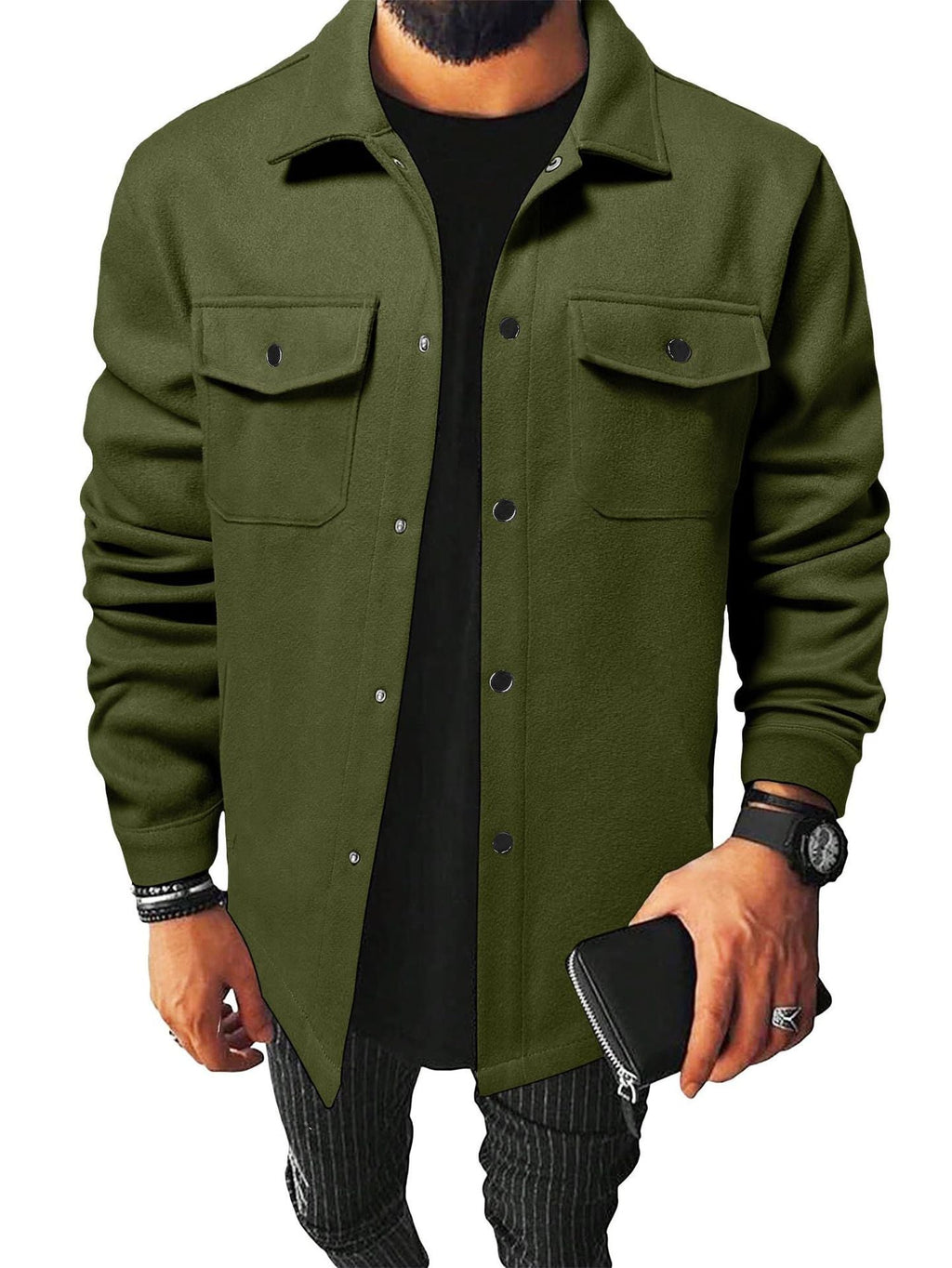 Men's European American Style Brushed Long Sleeve Cardigan Shirt