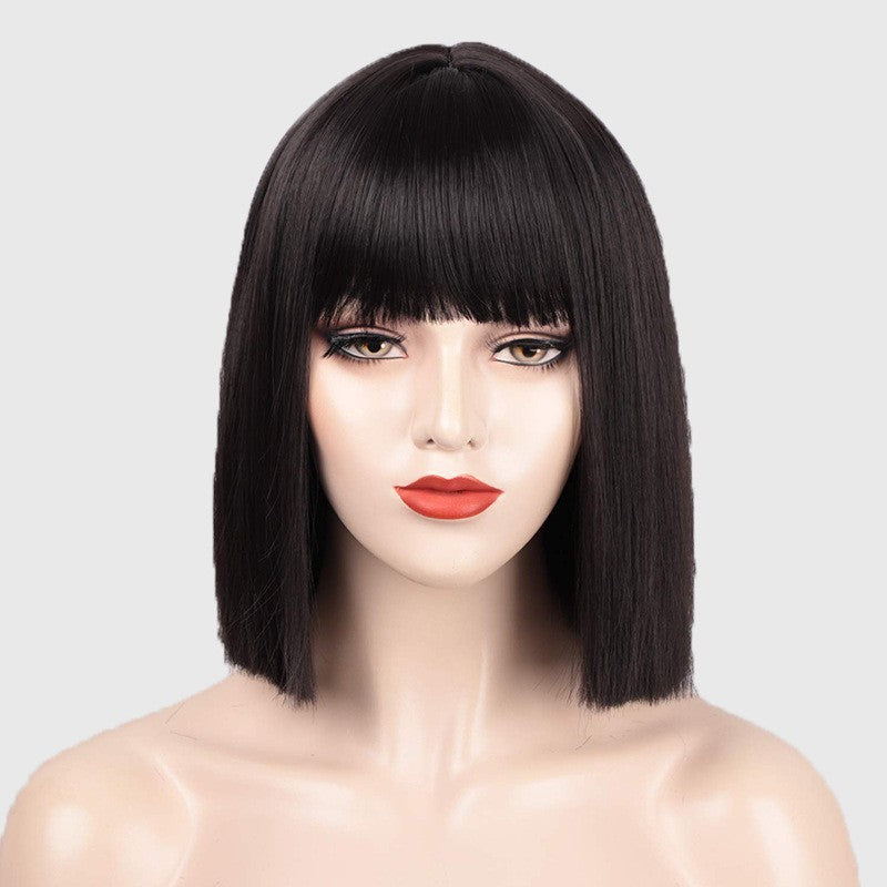 Full-Head Synthetic Wig – Black, Orange & Red
