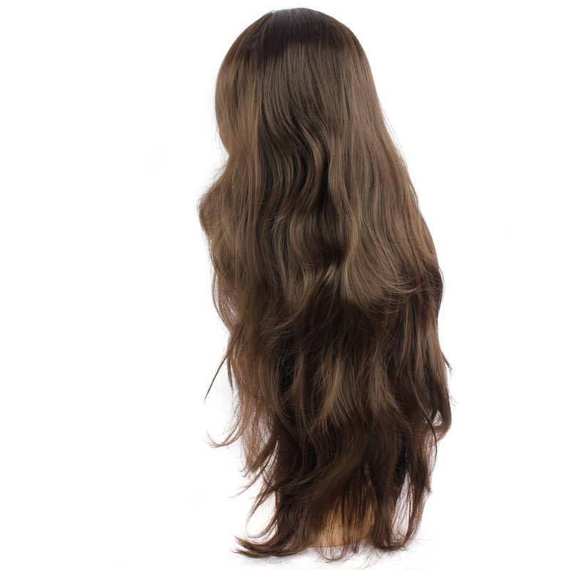 Long Straight Wig – 26" Brown High Temperature Silk