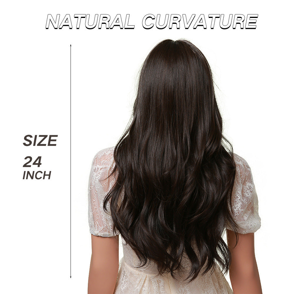 24" Long Curly Wave Wig with Bangs – 5 Colors Synthetic