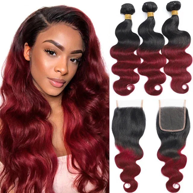 Brazilian Ombre Body Wave Bundles with Closure – Soft & Voluminous Hair Extensions