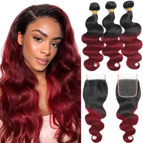 Brazilian Ombre Body Wave Bundles with Closure – Soft & Voluminous Hair Extensions