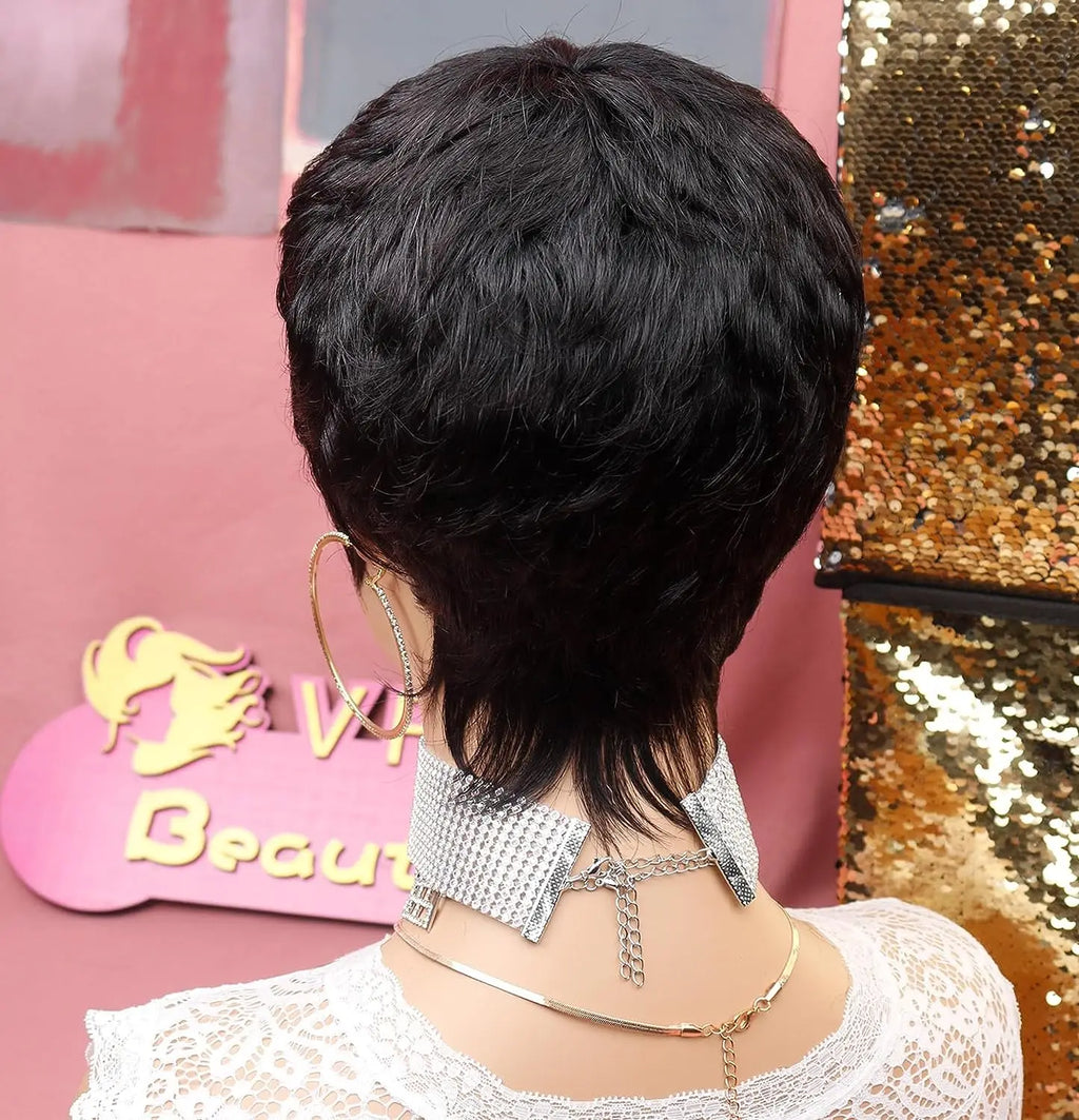 Women's short elf style synthetic wig, fashionable wave layered wig with free hairnet