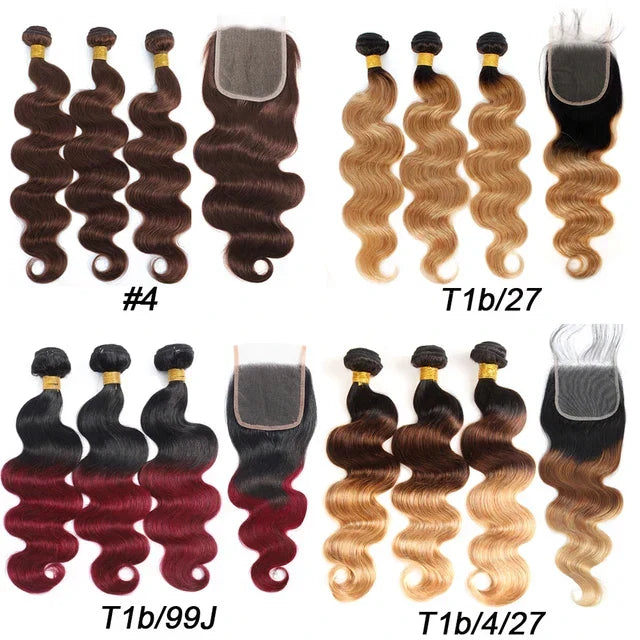 Brazilian Ombre Body Wave Bundles with Closure – Soft & Voluminous Hair Extensions