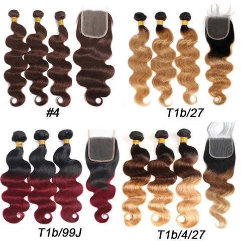 Brazilian Ombre Body Wave Bundles with Closure – Soft & Voluminous Hair Extensions