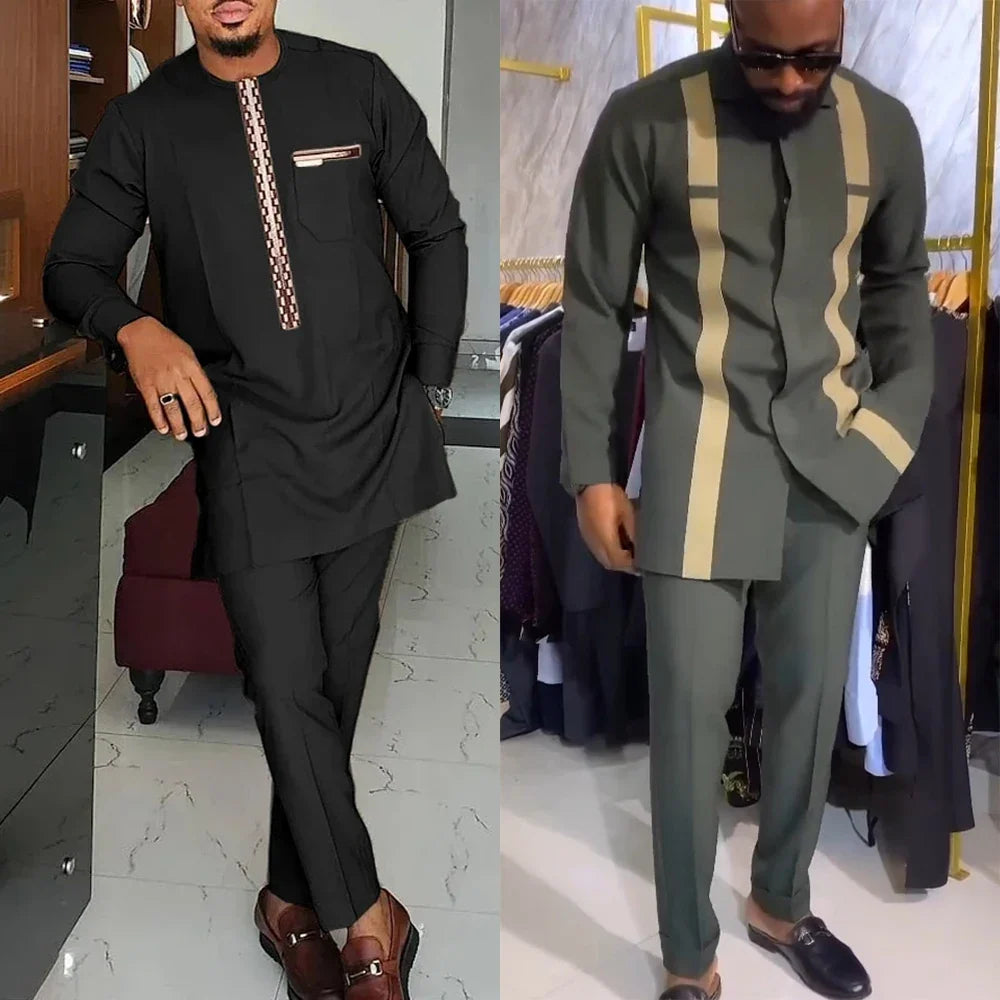 2024 New Dashiki Style Men's Suit African Traditional Clothing Elegant Two-piece Suit for Party