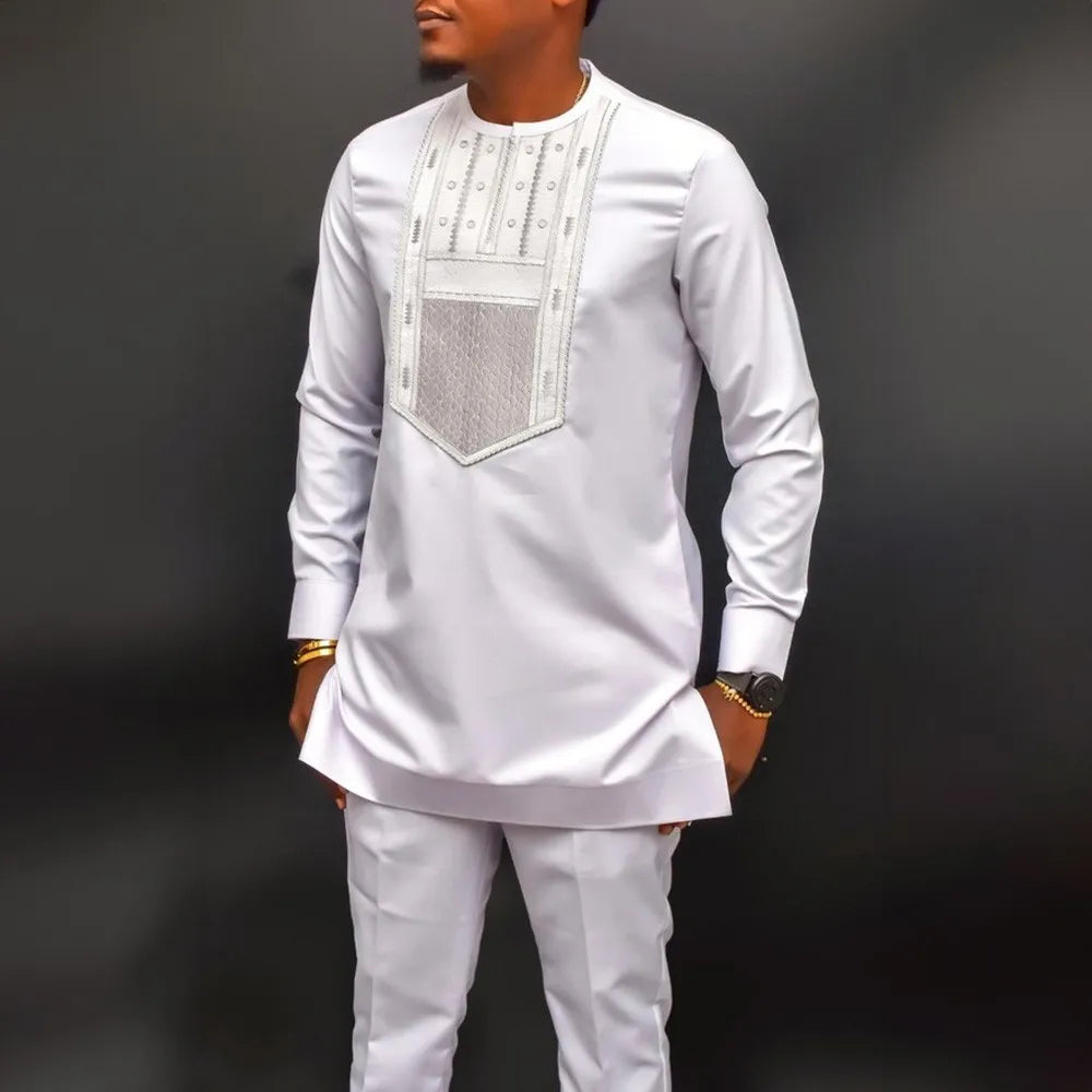 African Men's Native Disigner Clothing Tunic Ethnic Style 2pcs Dashiki Pants Sets Traditional Outfit Kaftan