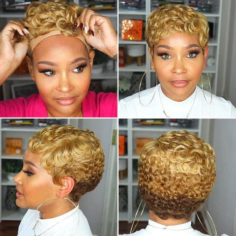 curly pixie cut synthetic bob wig short hair on mannequin