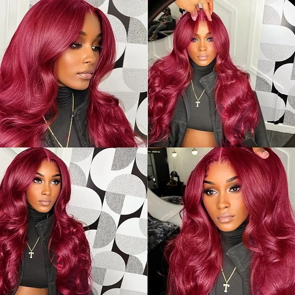 99J Burgundy Deep Wave Full Lace Front Wig – 100% Human Hair