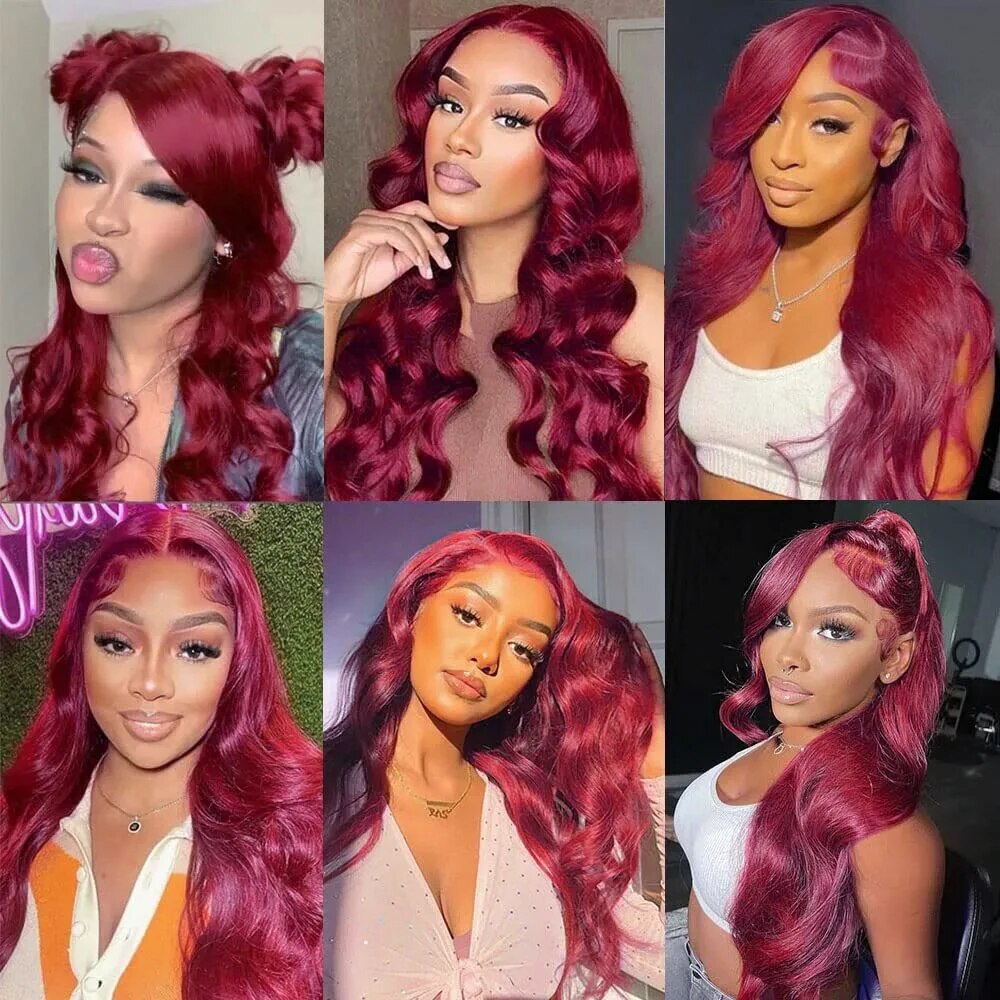 99J Burgundy Deep Wave Full Lace Front Wig – 100% Human Hair