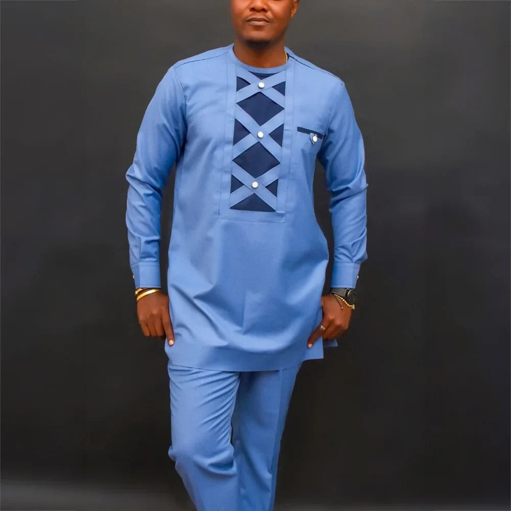 African Men's Native Disigner Clothing Tunic Ethnic Style 2pcs Dashiki Pants Sets Traditional Outfit Kaftan