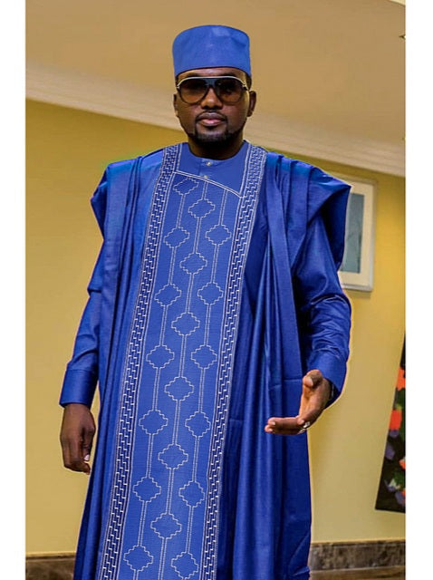 African Men Tradition Embroidered Shirt Bazin Robe 3pc Set – A Symbol of Prestige and Style