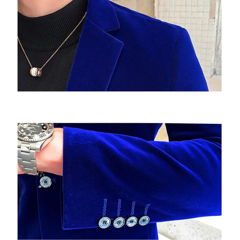 Brand clothing Men Golden velvet slim High quality business Blazers Wedding jacket clothing